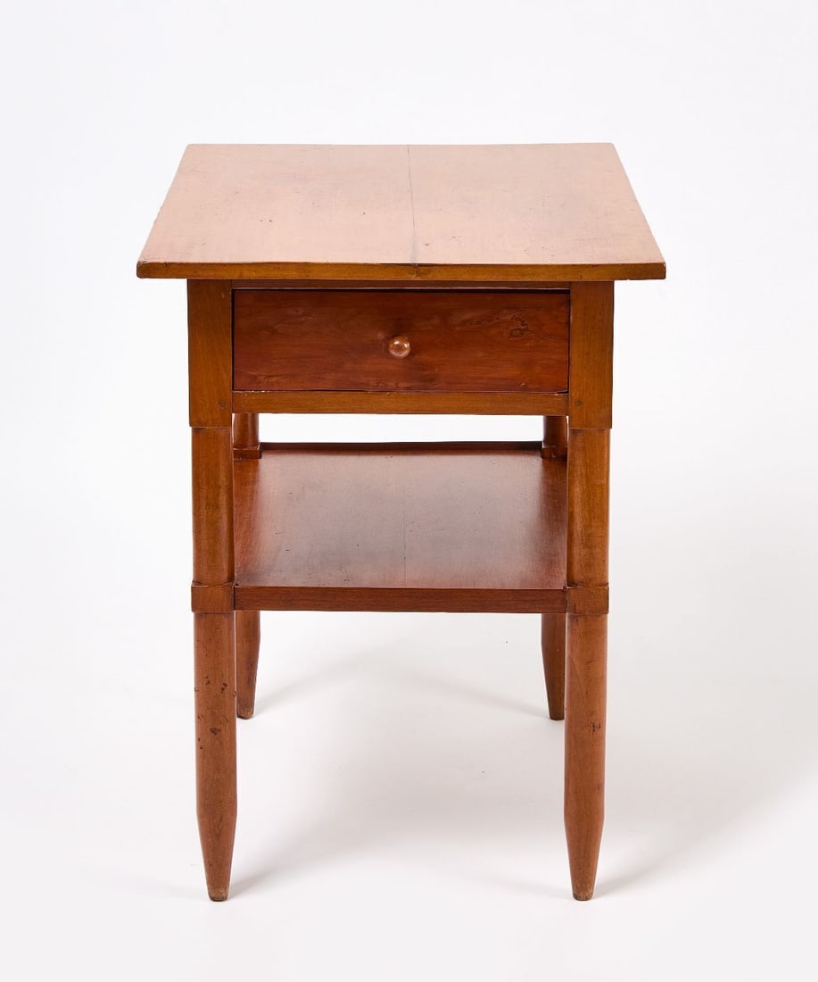 Ohio Shaker Table: Shaker desk with single drawer and turned knob. Likely Ohio, early to mid-20th century. H 28-3/4 in. W 21-1/4 in. D 28 in. 