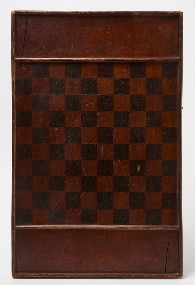 Checkerboard: Red and black double side checkerboard. American, 19th century. H 27 in. W 17-1/4 in.