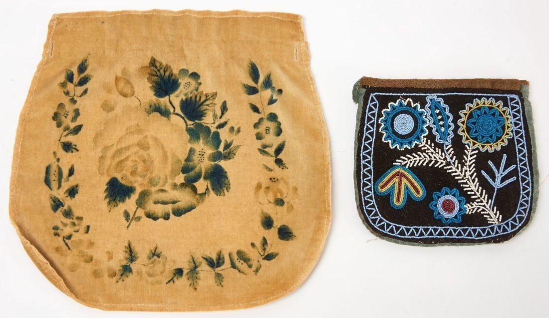 Early Ladies' Work Pocket and Beaded Purse and Two Heart-Form Scherenschnitte - 3