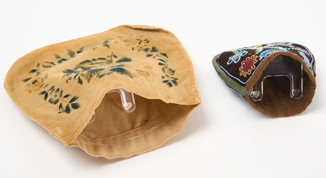 Early Ladies' Work Pocket and Beaded Purse and Two Heart-Form Scherenschnitte - 4