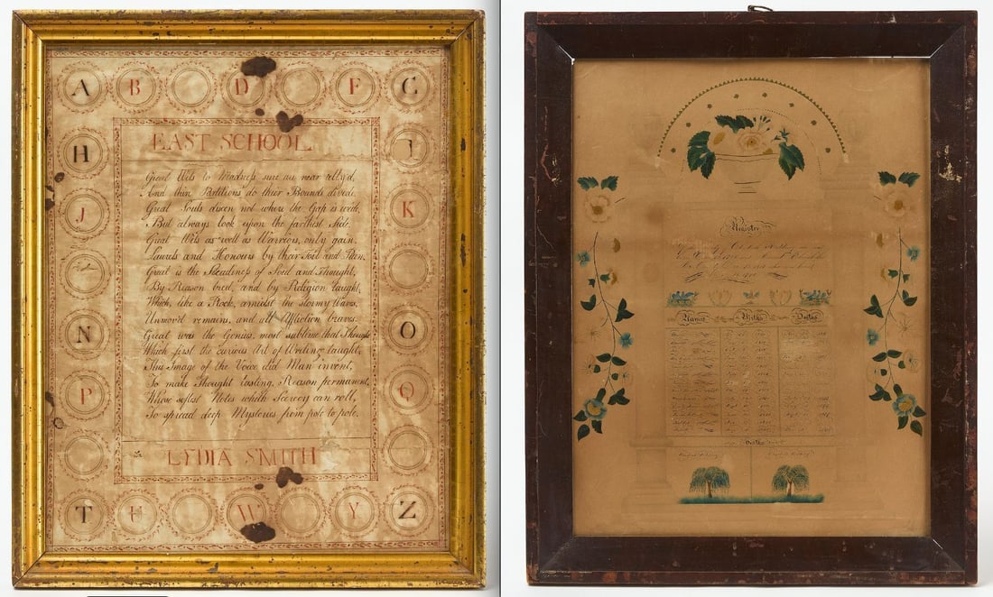 Early East School Poem and Redding Family Record: Early poem from the East School by Lydia Smith. Watercolor and ink on paper. Period gilt frame. American, 18th - early 19th century. Frame: H 17-1/2 in. W 14-1/2 in. Sight: H 15-1/2 in. W 12-1/4
