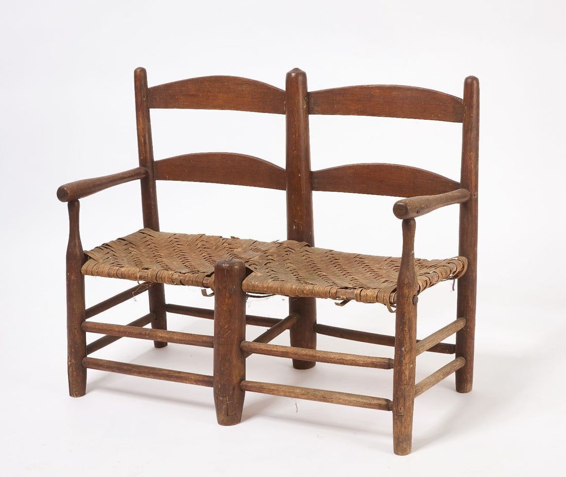 Early Wagon Seat: Early wagon seat wirg splint seat. American, circa 1800 H 27-1/2 in. W 35-3/4 in. D 15 in. SH 12-1/2 in.