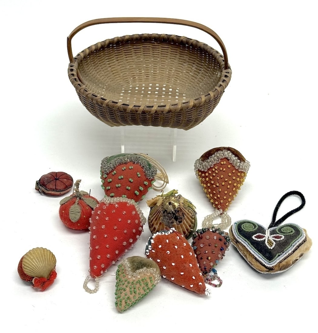 Antique Pin Cushion Collection with Vintage Basket - 2