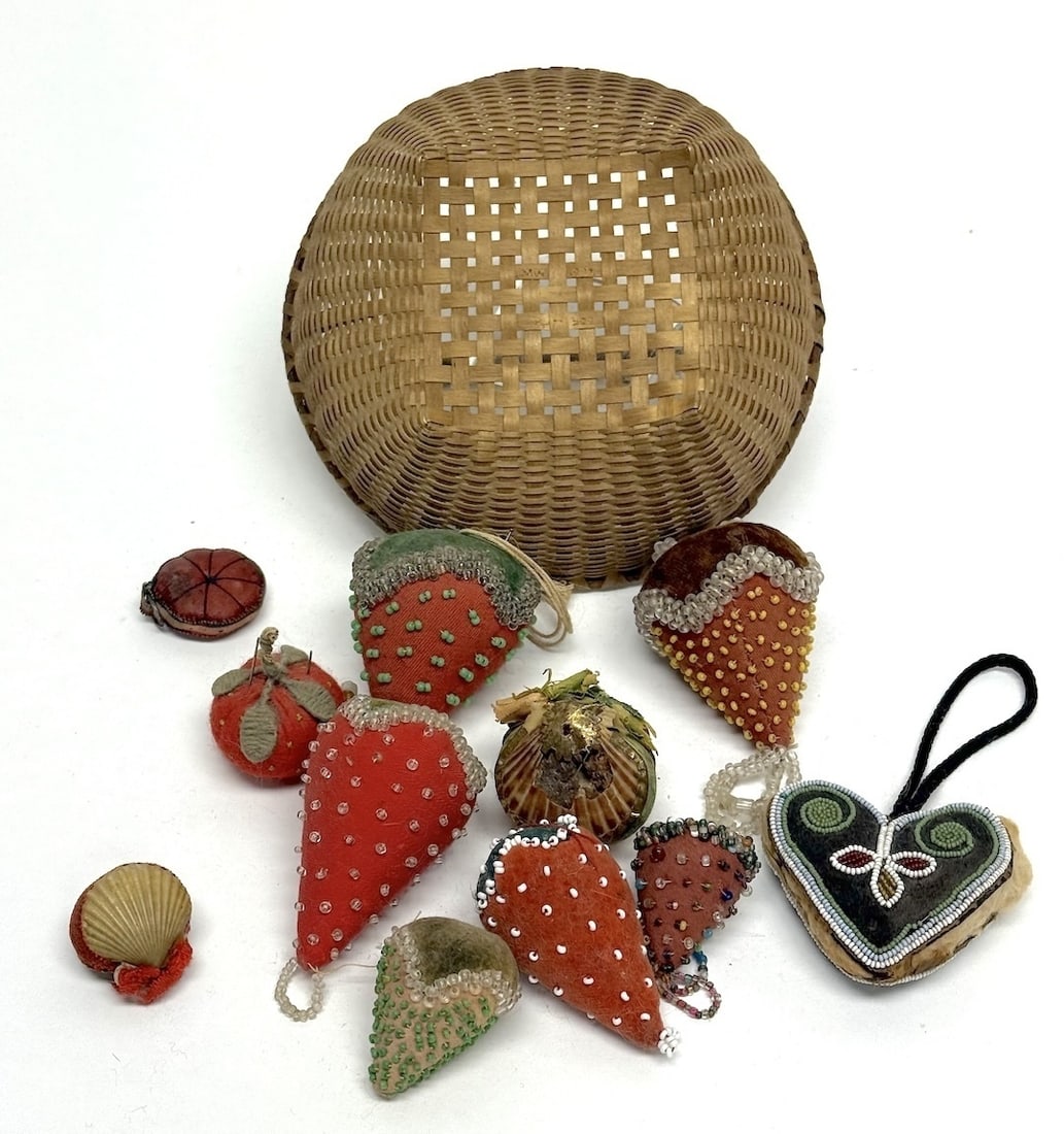 Antique Pin Cushion Collection with Vintage Basket - 3