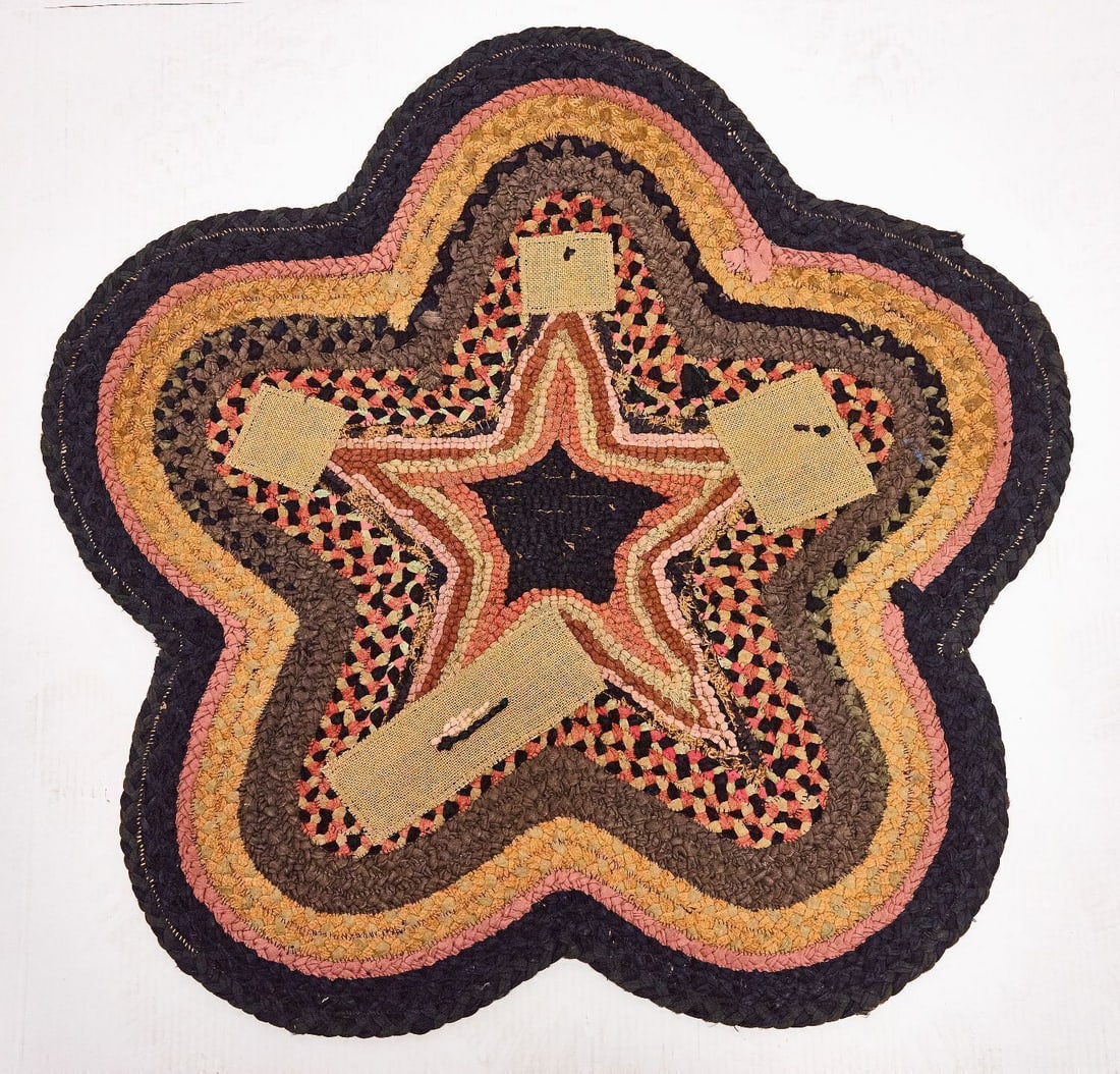 Braided Star Rug, Hooked Rug, and Two Pieces of Tole - 3