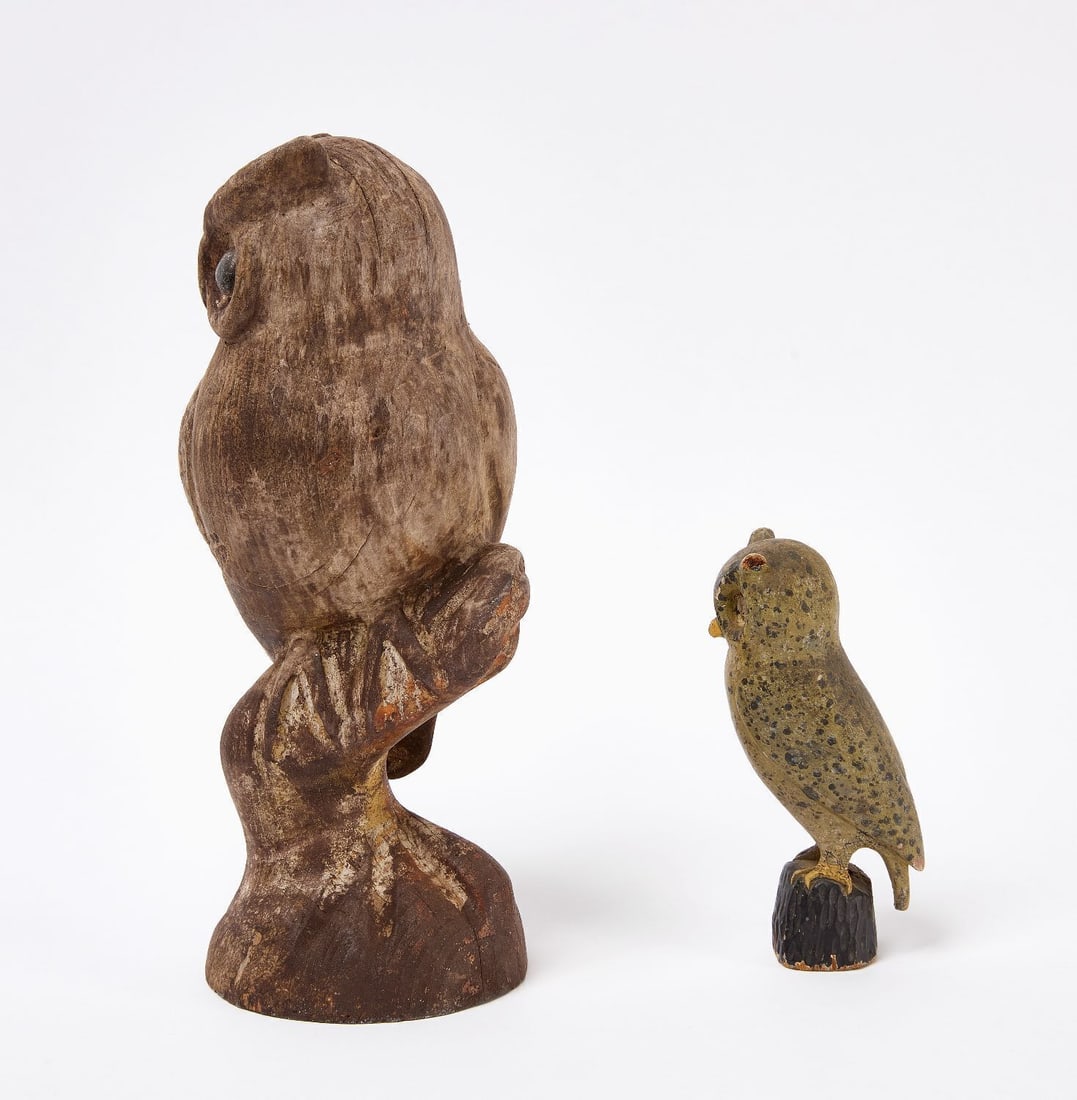 Two Carved Folk Art Owls - 2