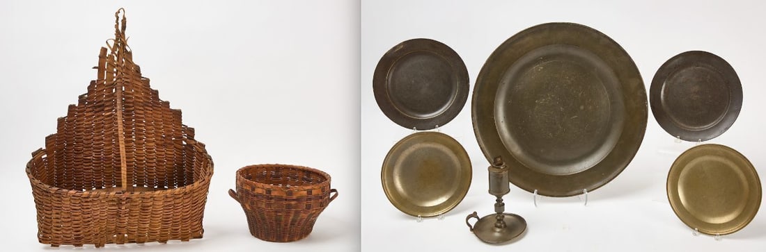 Pewter Lot with Two Splint Baskets (1 of 8)