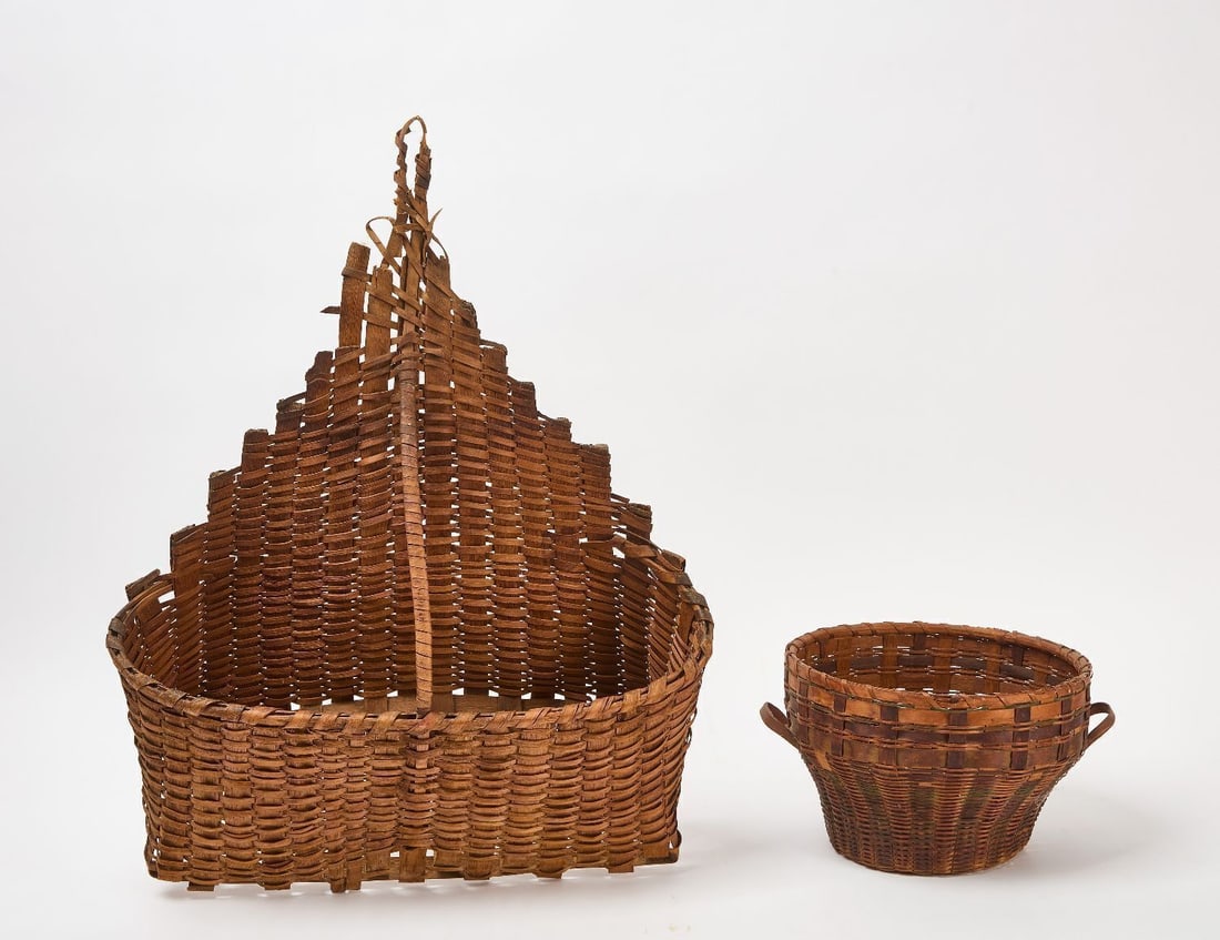 Pewter Lot with Two Splint Baskets - 3