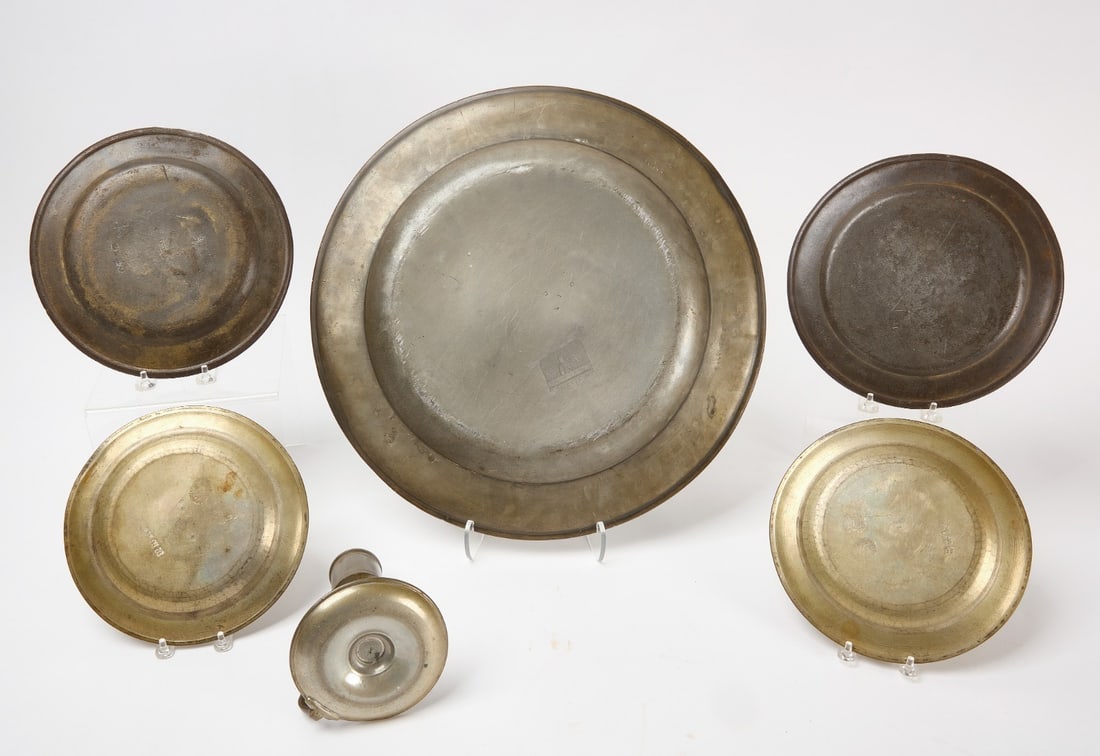 Pewter Lot with Two Splint Baskets - 4