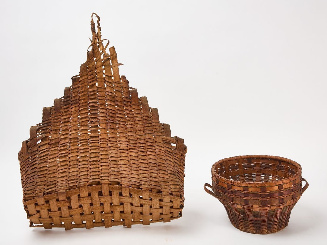 Pewter Lot with Two Splint Baskets - 6