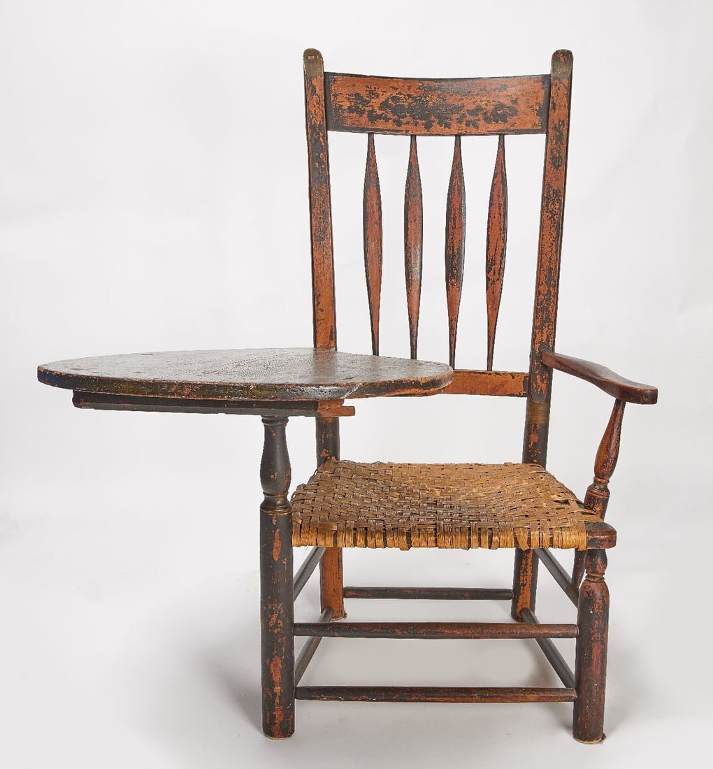 Writing Desk Chair:  Arm chair with writing desk. American, mid 19th century. H 45-3/4 in. W 38-3/4 in. D 33 in. SH 14-1/2 in.