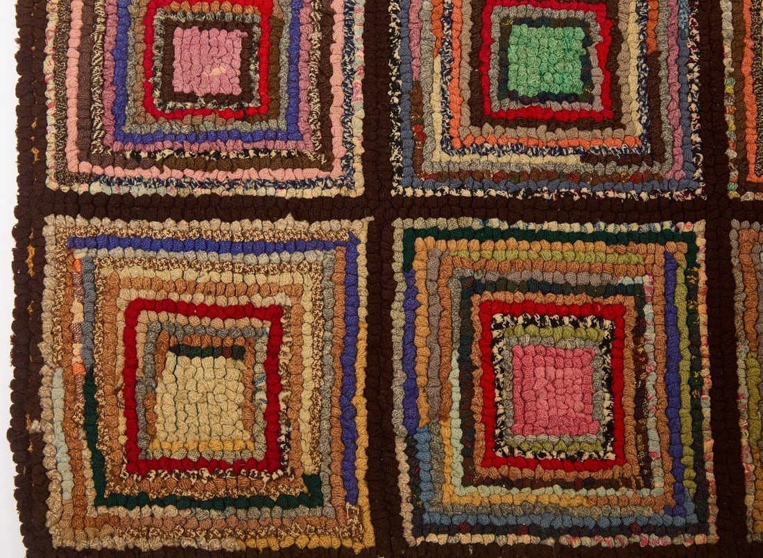 Log Cabin Hooked Rug - 2