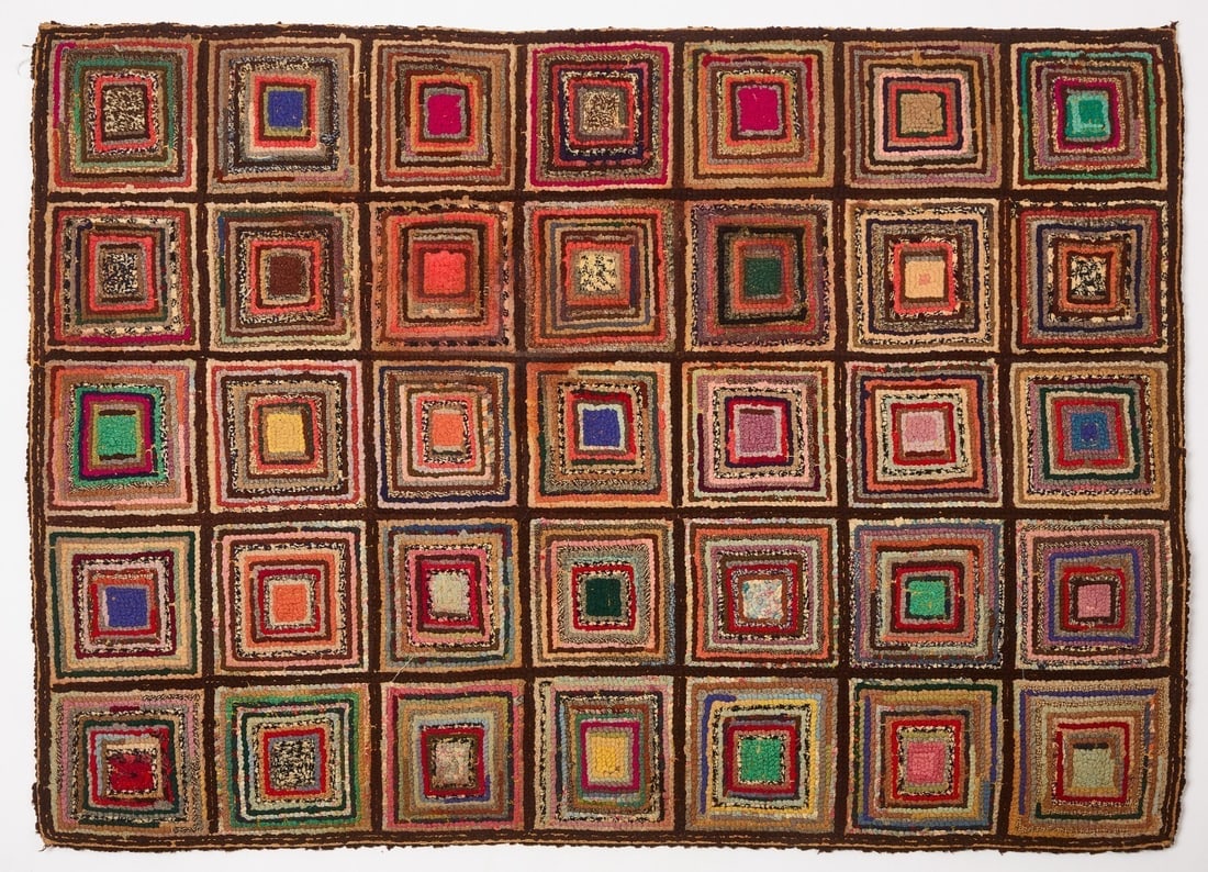 Log Cabin Hooked Rug - 3
