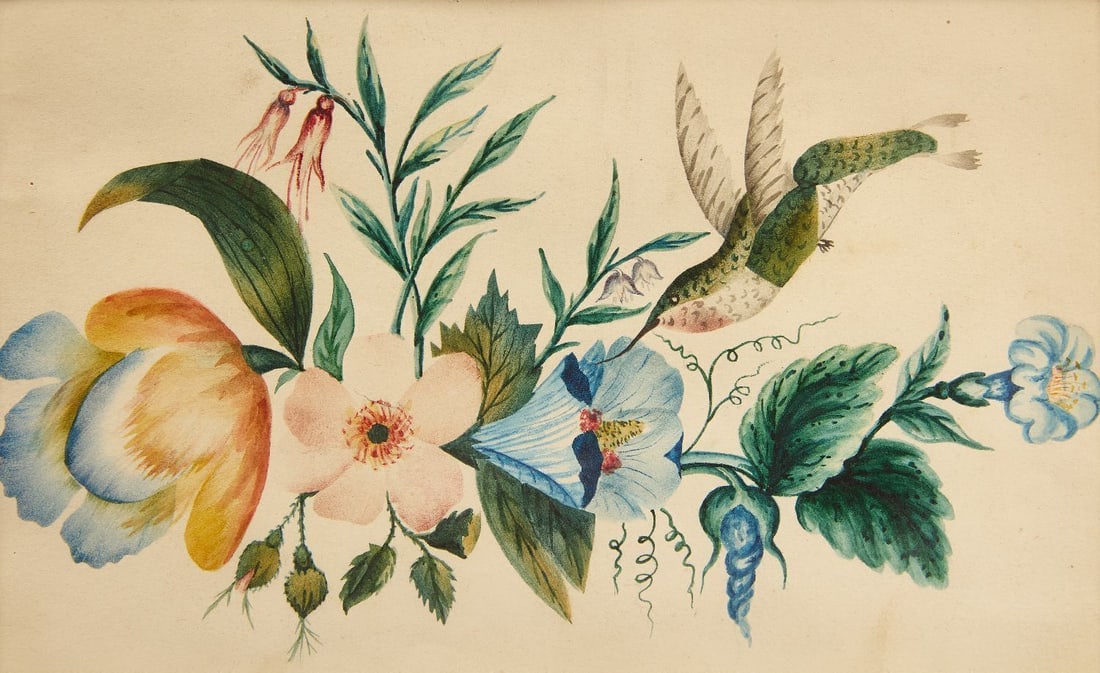 Floral Watercolor Theorem with Bird - 2