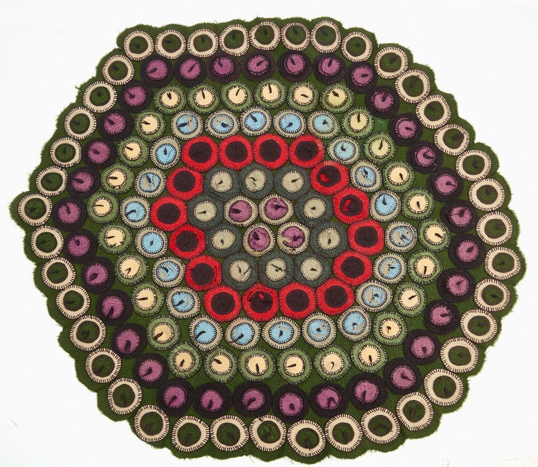 Two Biblical Needleworks and Penny Rug - 2