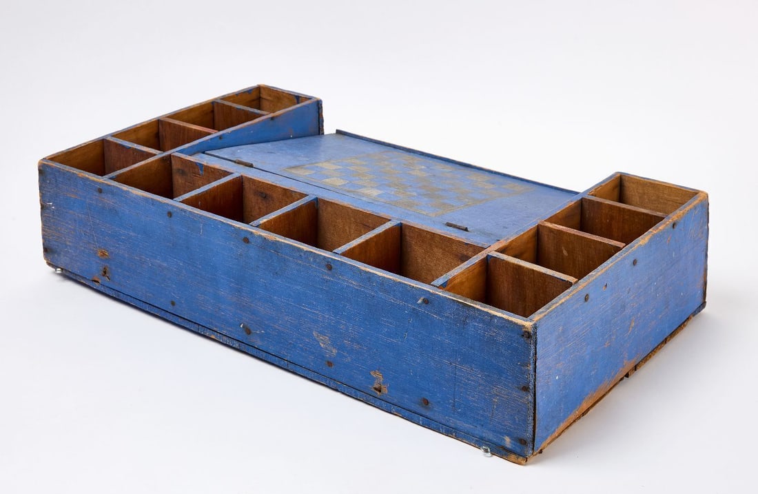 Painted Compartment Box with Checkers - 5