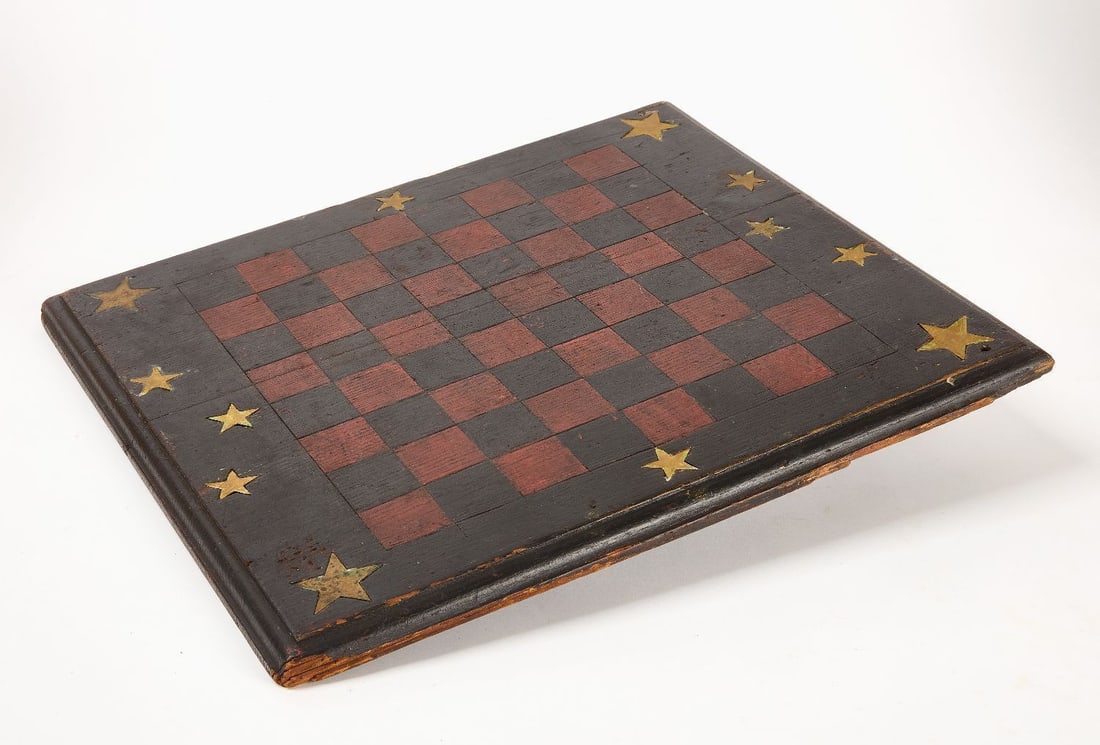 Checkers Gameboard with Inlaid Brass Stars - 3