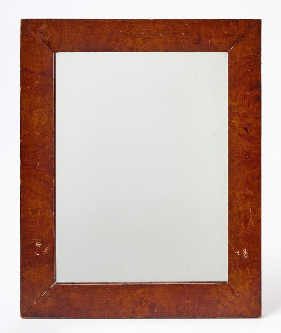 Grain-Painted Frame: Antique wood frame with original grain paint. Newer mirror. American, circa 1840. Frame: H 19-3/4 in. W 15-3/4 in. Rabbet: H 16 in. W 12 in. 