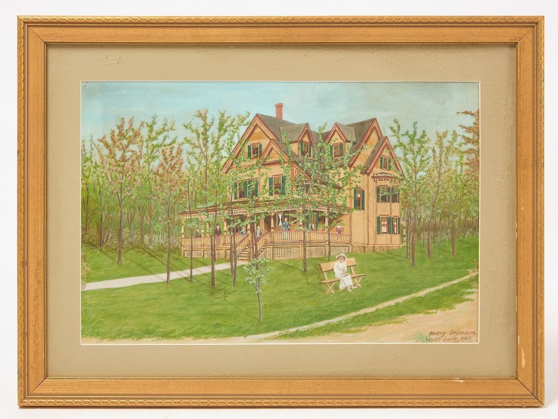 Henry Lehmann - White Lake, 1913: Henry Lehmann (signed in both LL and LR corners) - 'White Lake'. Watercolor on paper in a newer frame. dated 1913. Frame: H 17-5/8 in. W 23-3/4 in. Mat Opening: H 11-3/4 in. W 18 in.