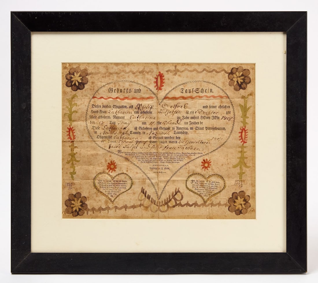 German Watercolor Baptism Record and Fraktur Birth and Baptism Record - 2