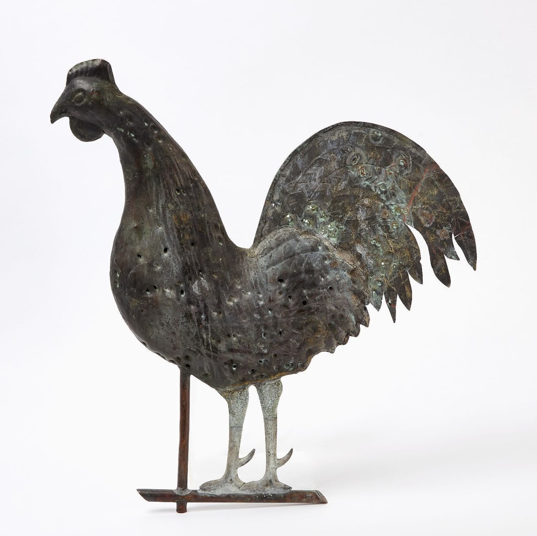 Rooster Weathervane: Rooster weathervane. Molded copper with cast zinc legs. American, circa 1880. H 22-1/2 in.