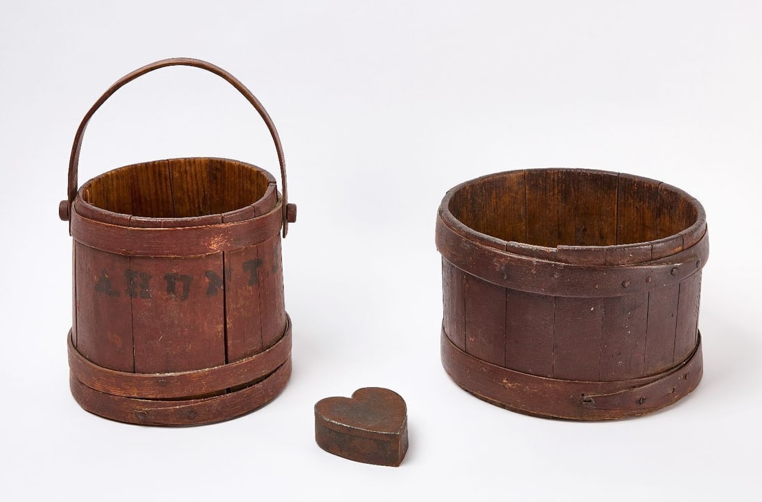 Lapped Measure, Painted Bucket, and Heart Tin (1 of 3)