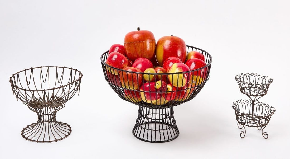 Group of Wire Fruit Baskets and Painted Wood Apples (1 of 2)
