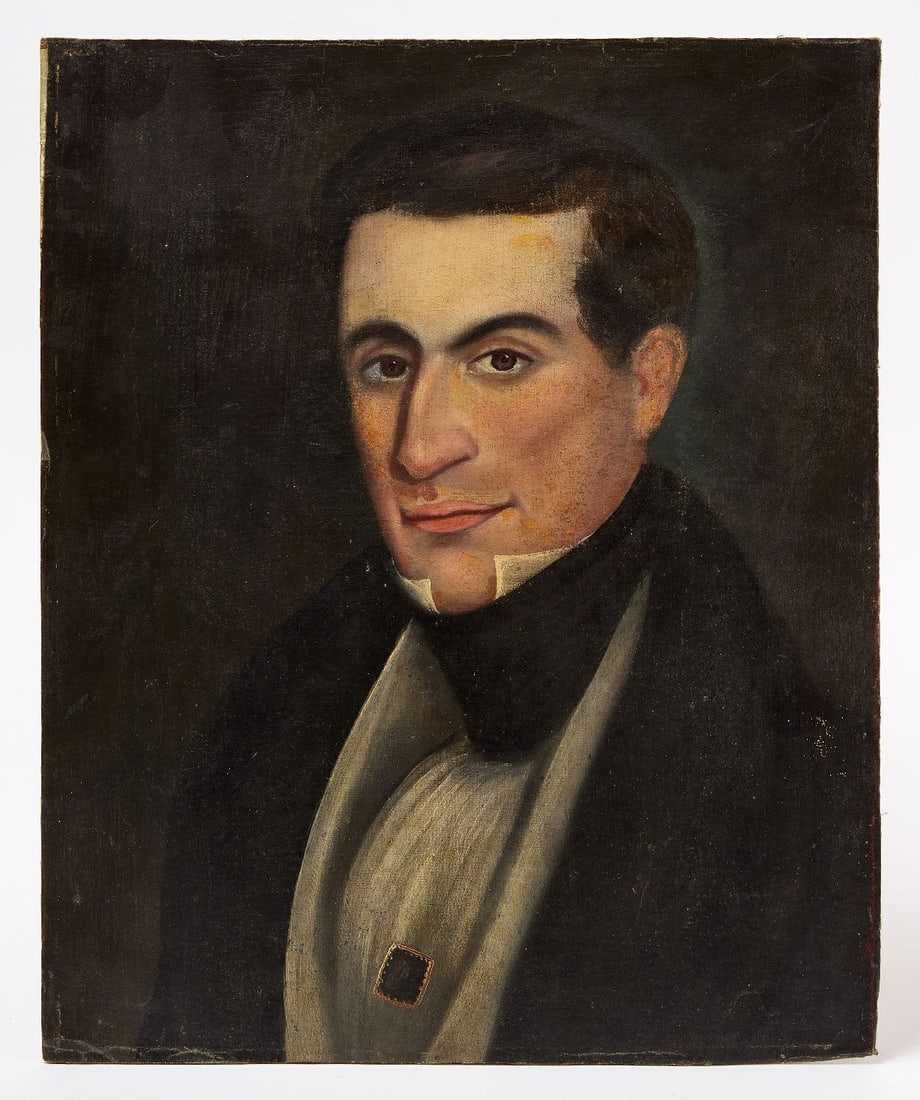 Portrait of a Man: Portrait of a man in formal attire. Oil on canvas laid to board. American, ealry 19th century. Unframed. H 18 in. W 14-3/4 in.