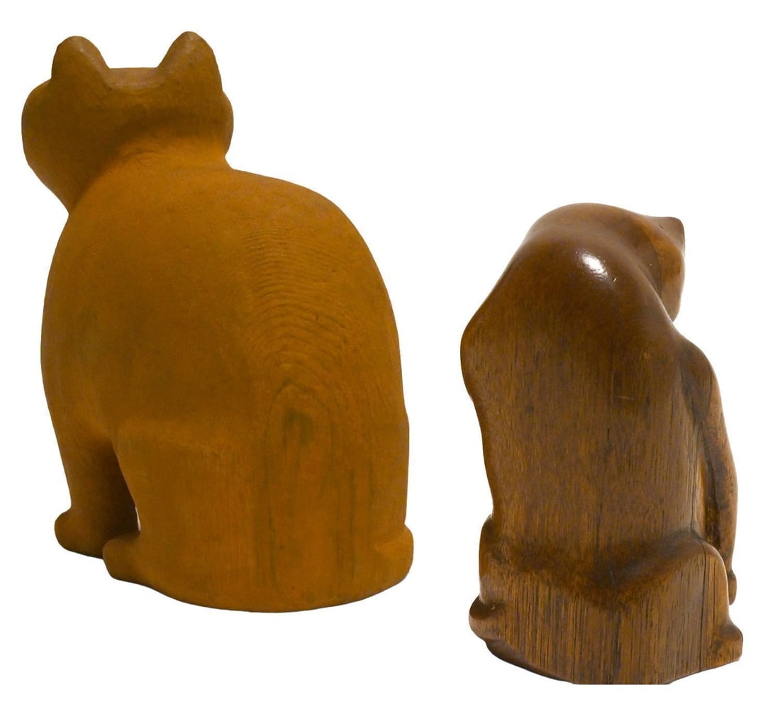 Two Folk Art Carved Cats - 2