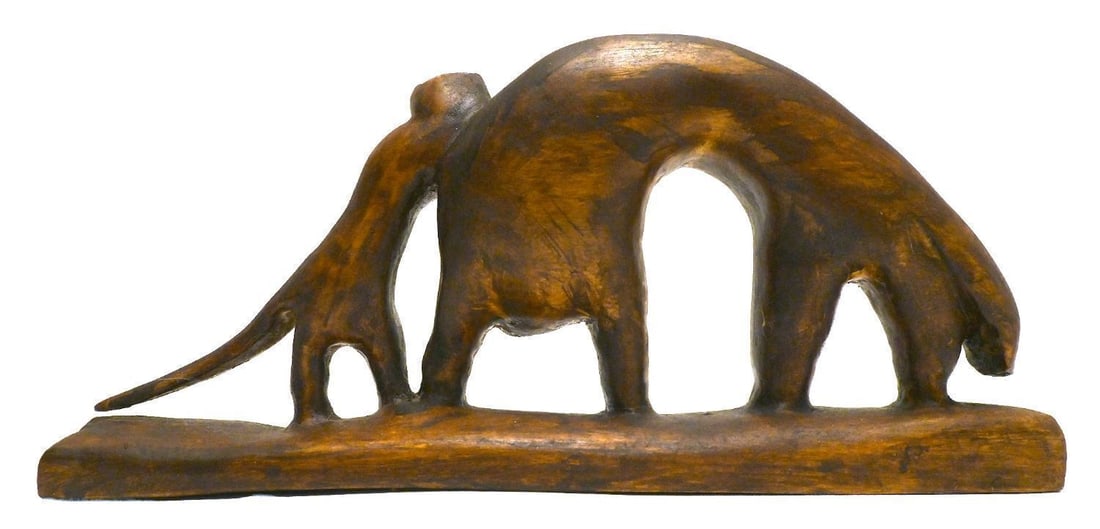 Folk Art Carved Cat and Kitten - 2
