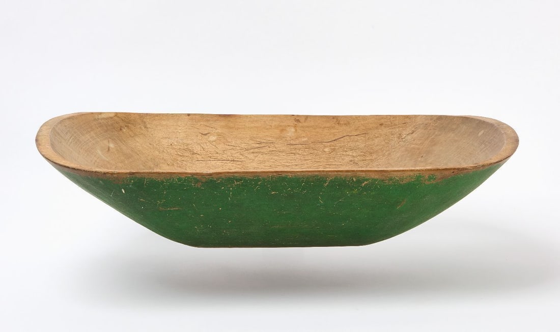 Trencher in Green Paint: Trencher in old green paint. American, mid to late 19th century. H 4-3/4 in. L 22-1/2 in. W 14 in.