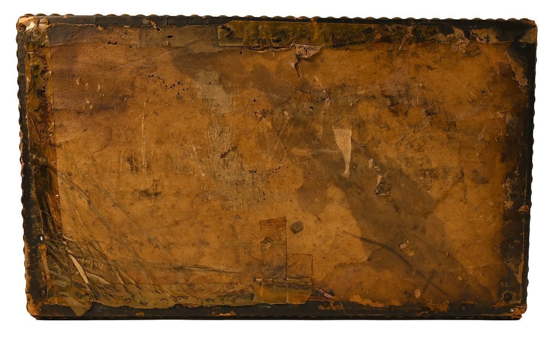 Leather Covered Lock Box with Brass Tacks - 5