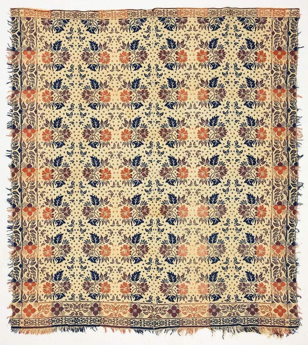 Jacquard Coverlet: Jacquard Coverlet. American. Mid-to-late 19th century. L 81 in W 71 in.
