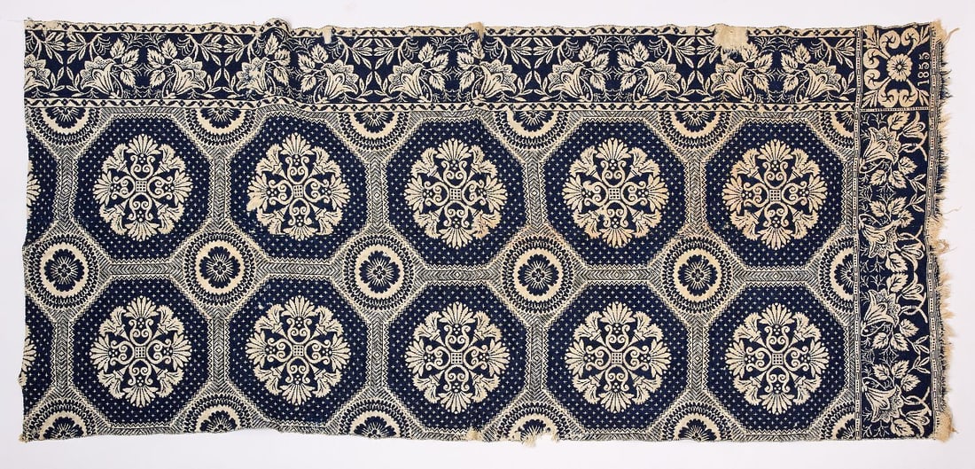 1855 Blue and White Half Coverlet - 2