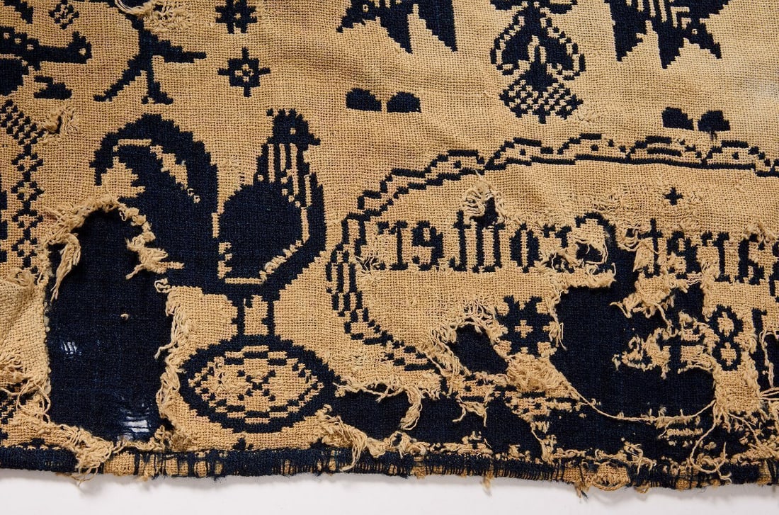 1842 Blue and White Coverlet with Birds - 2