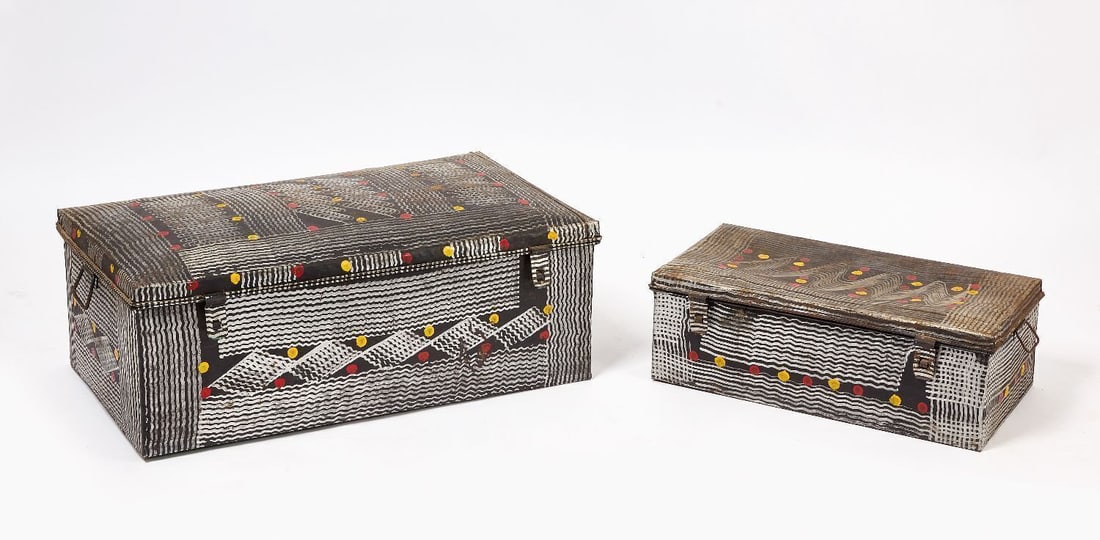 Two Folk Art Paint-Decorated Tin Trunks (1 of 4)