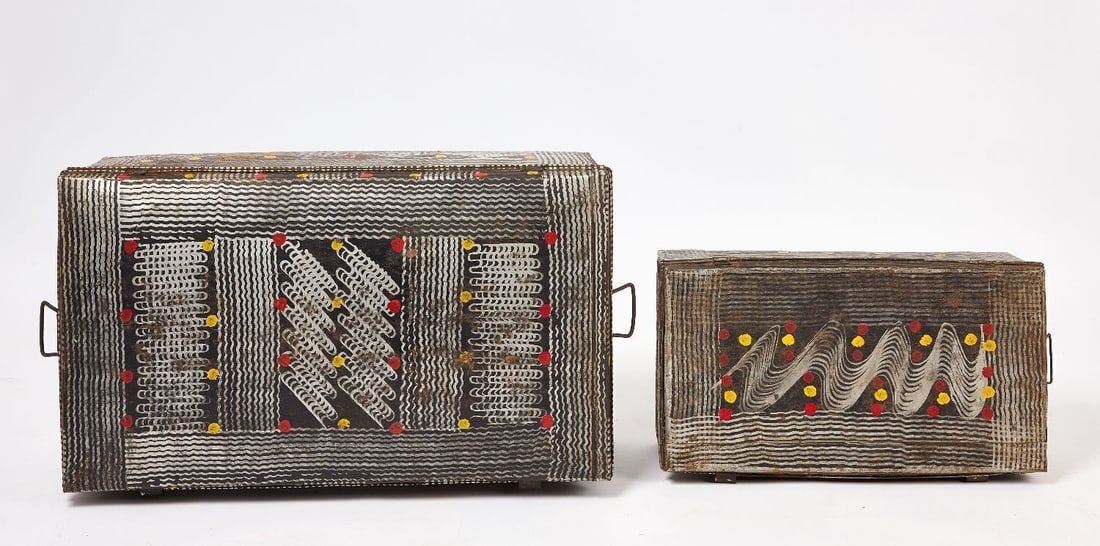 Two Folk Art Paint-Decorated Tin Trunks - 3