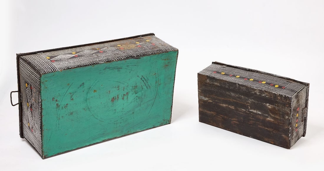 Two Folk Art Paint-Decorated Tin Trunks - 4
