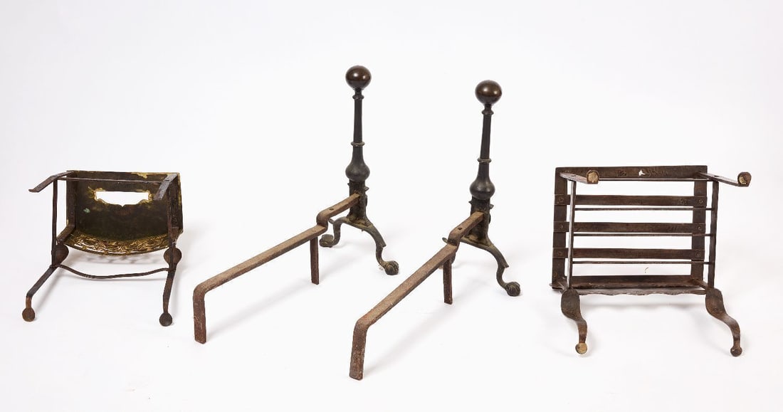 Pair of Andirons and Two Trivet Footmen - 2