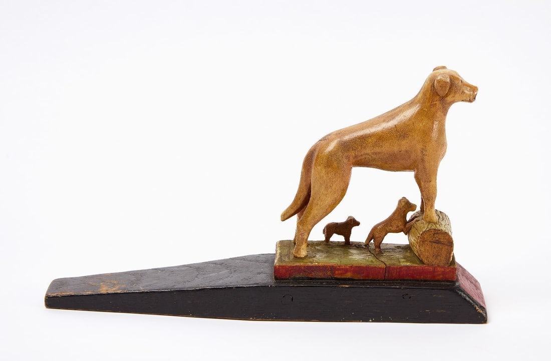 Folk Polychrome Door Stop with Hound and Puppies - 2