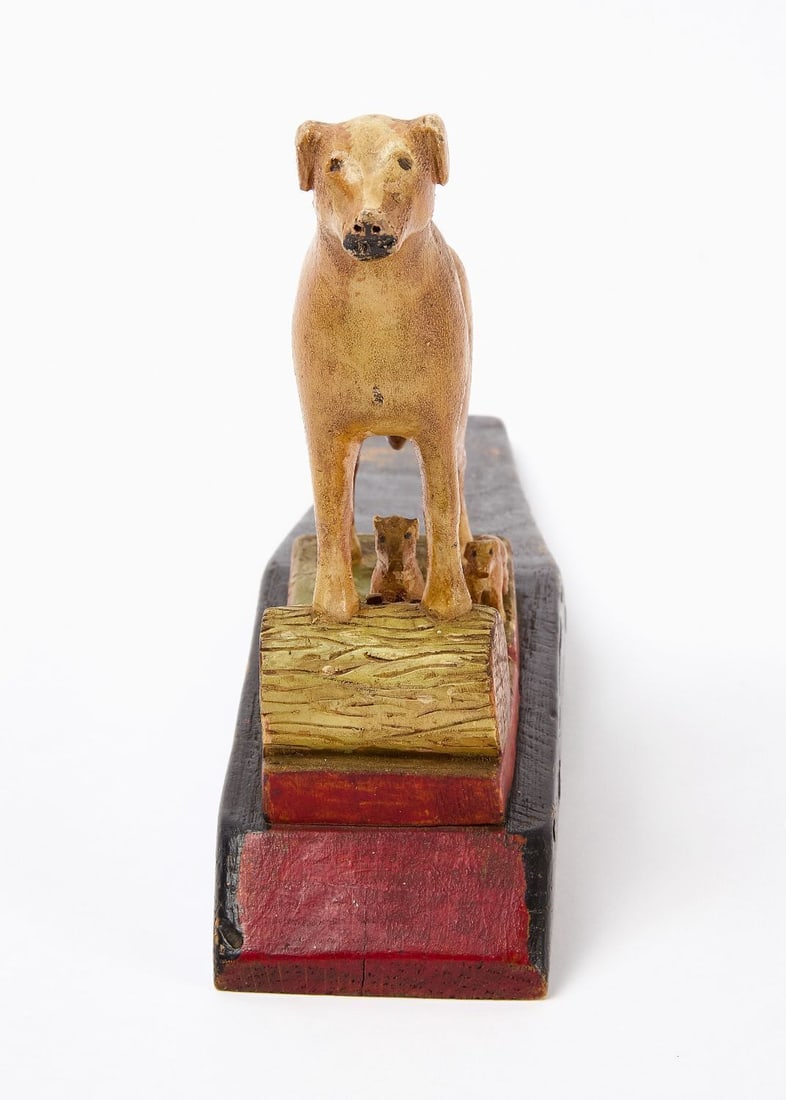 Folk Polychrome Door Stop with Hound and Puppies - 4