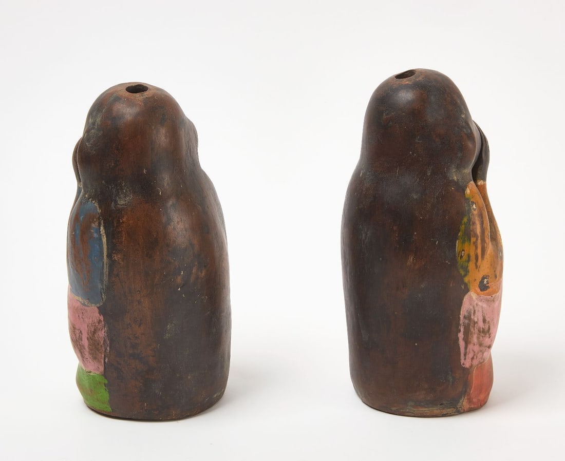 Pair of Painted Pottery Monkey Mezcal Bottles - 3