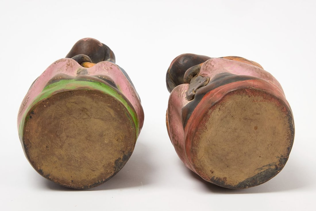 Pair of Painted Pottery Monkey Mezcal Bottles - 4