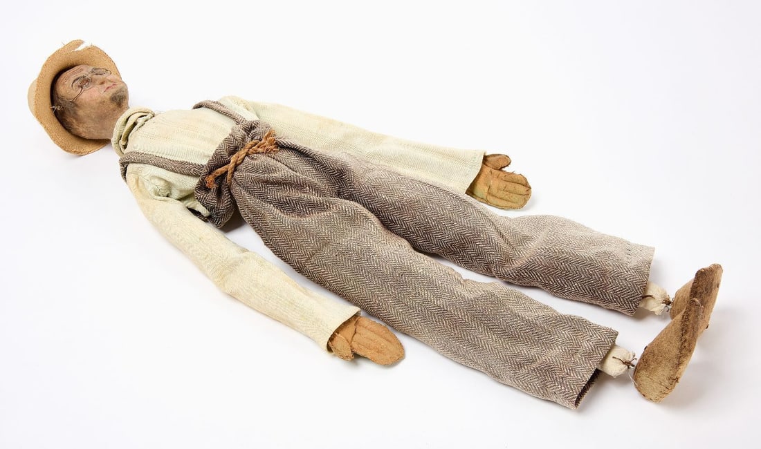 Folk Farmer Doll with Wood Sculpt Face - 4