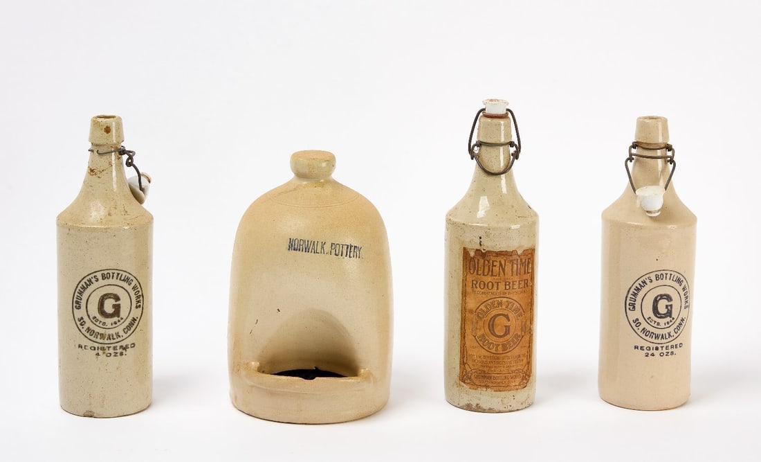 Three Norwalk Pottery Bottles and Chicken Feeder (1 of 3)