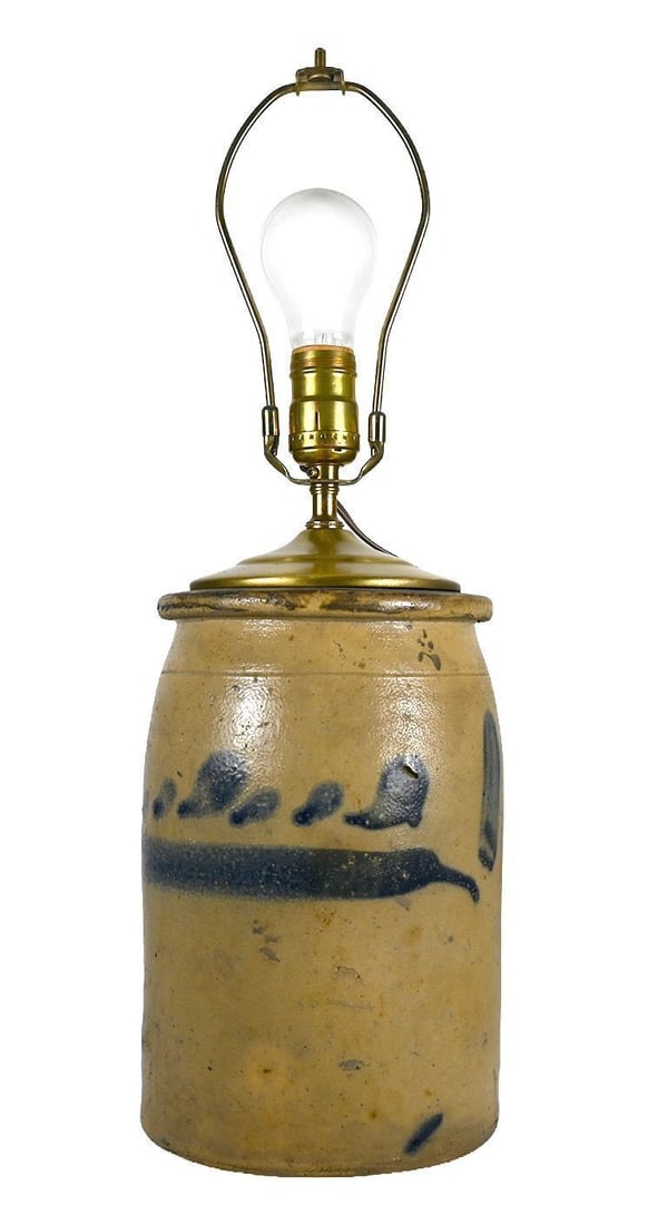 Country Converted Stoneware Vase Lamp - 4