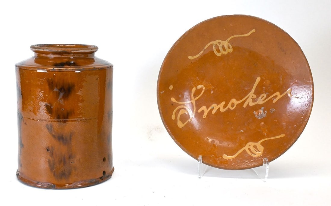 Redware Jar and Slip 'Smoker' Charger (1 of 9)