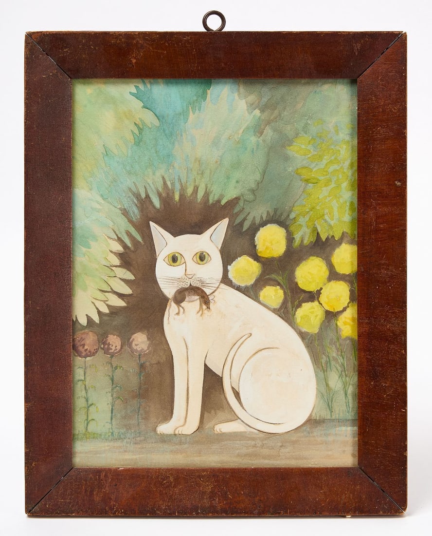 American School Cat with Mouse Watercolor (1 of 2)