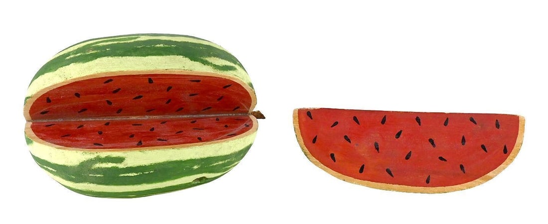 Folk Watermelon and Two Compotes with Fruit Pincushions - 3