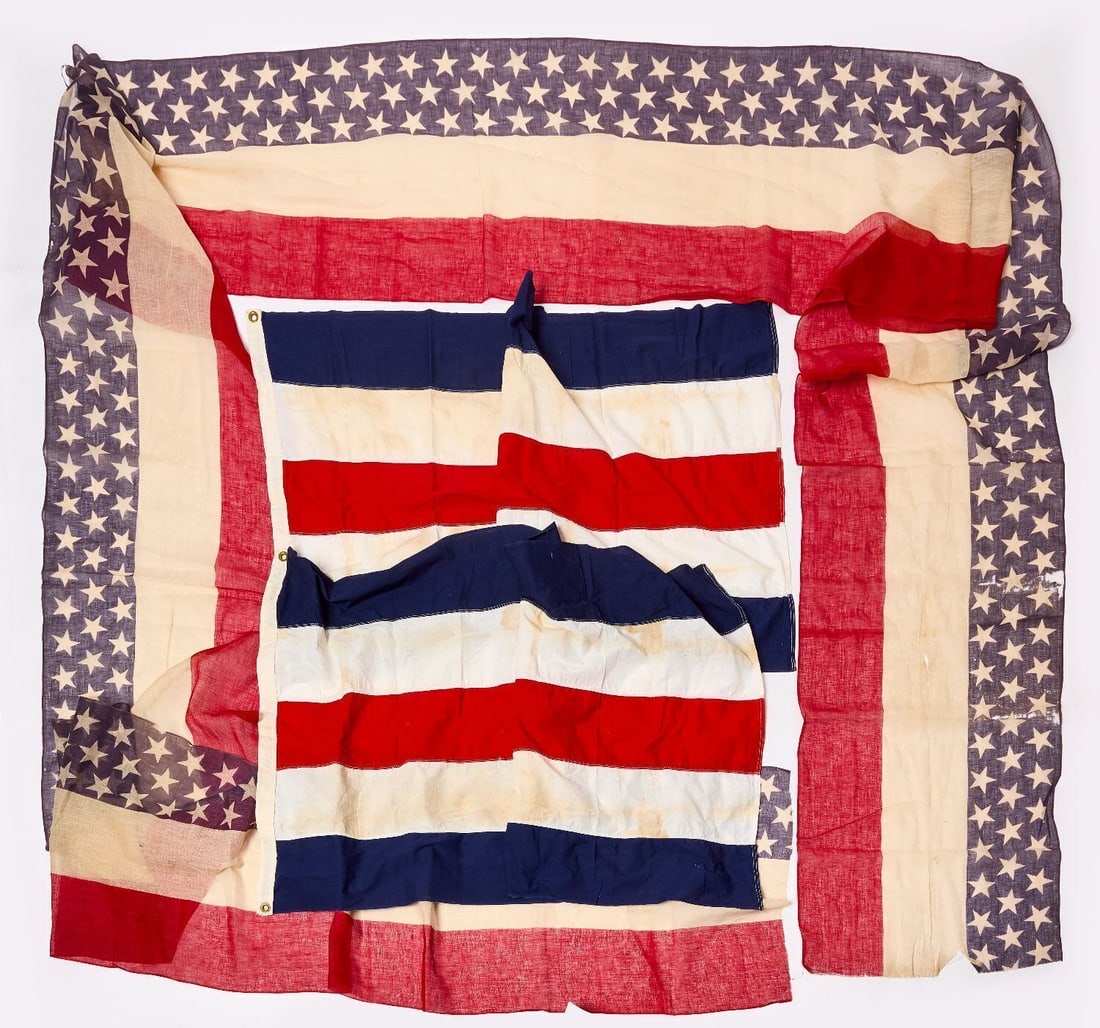 Two American Flags, Star Field Banner, and Patriotic Bunting - 2